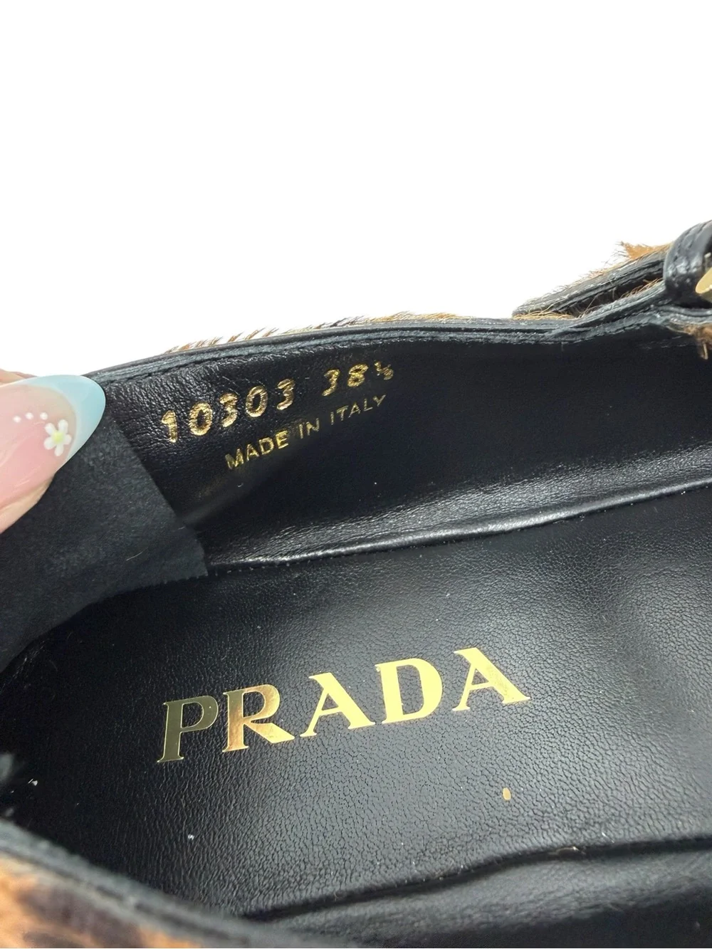 Prada Leopard Haircalf Double Strap Ballet Flats 38.5 US 8.5 NIB Current Style - Picture 15 of 17